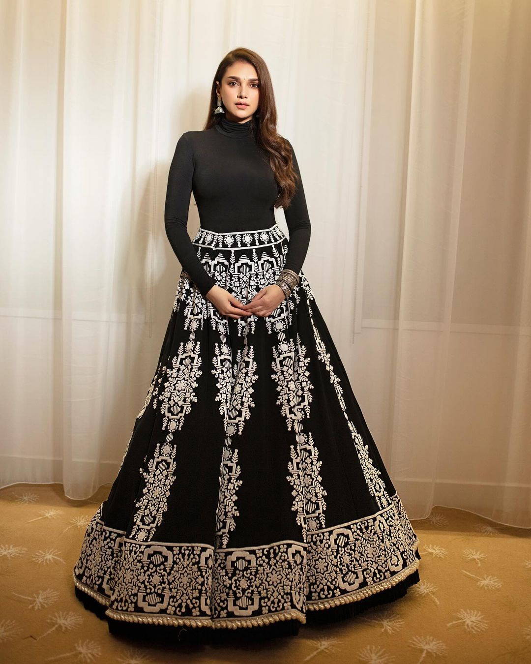 North Indian Actress Aditi Rao Hydari In Black Long Gown